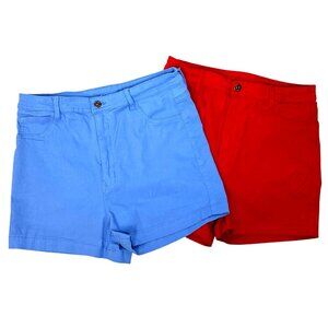 Lover Brand Womens Stretchy Cotton Shorts Set of 2 In Red & Blue Size 2XL Casual